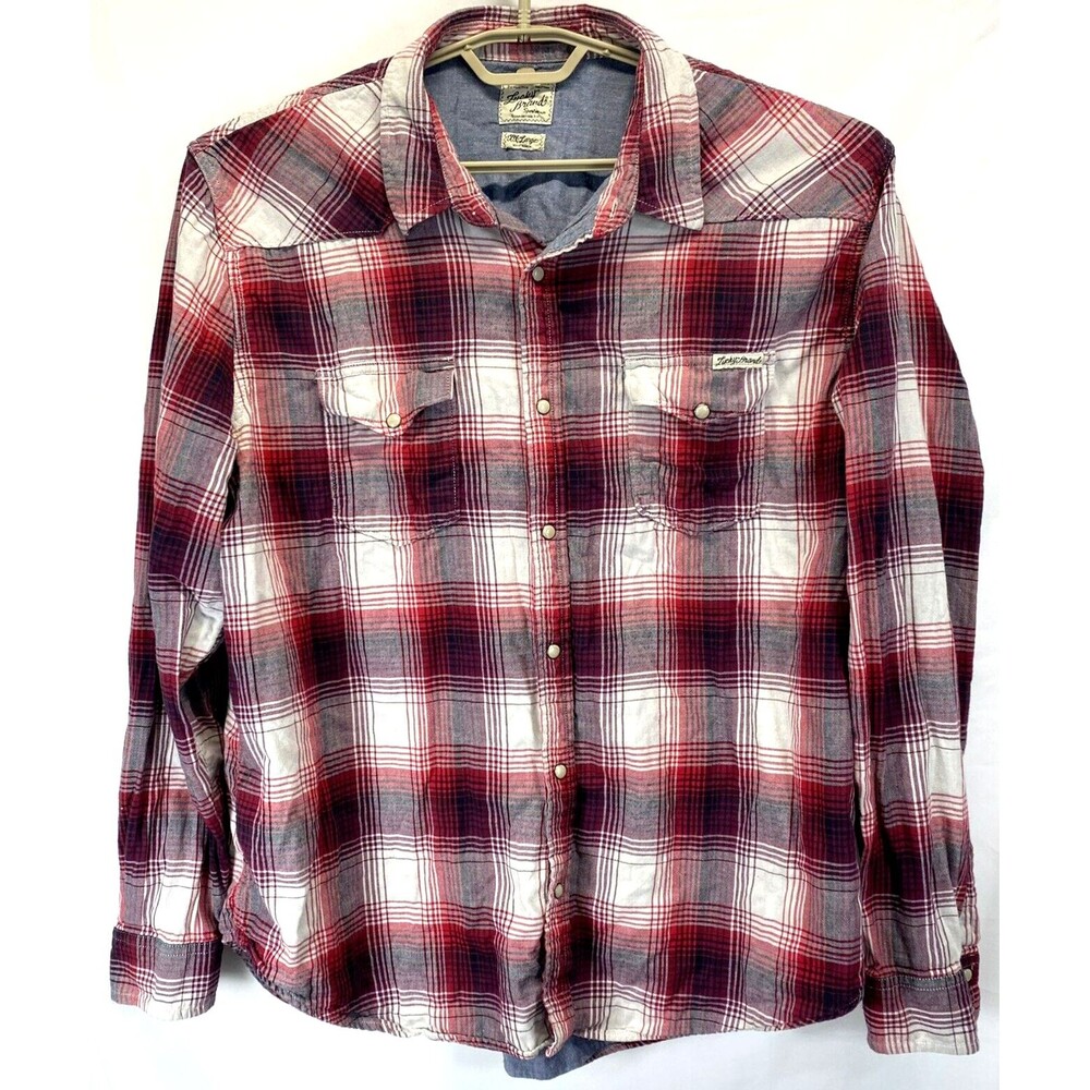 Lucky Brand Men's Shirt XXL Plaid Flannel Pearl Snap Western Cowboy Sportswear**